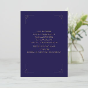 Elegant Navy& Gold Save the Date card