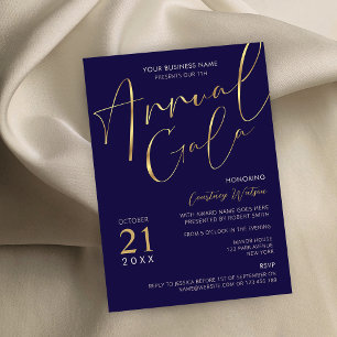 Elegant Navy & Gold Script Business Annual Gala Invitation