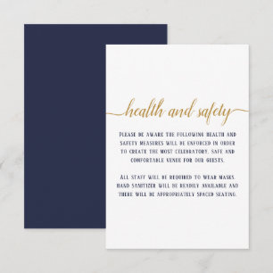Elegant Navy Gold Script Wedding Health Safety Enclosure Card
