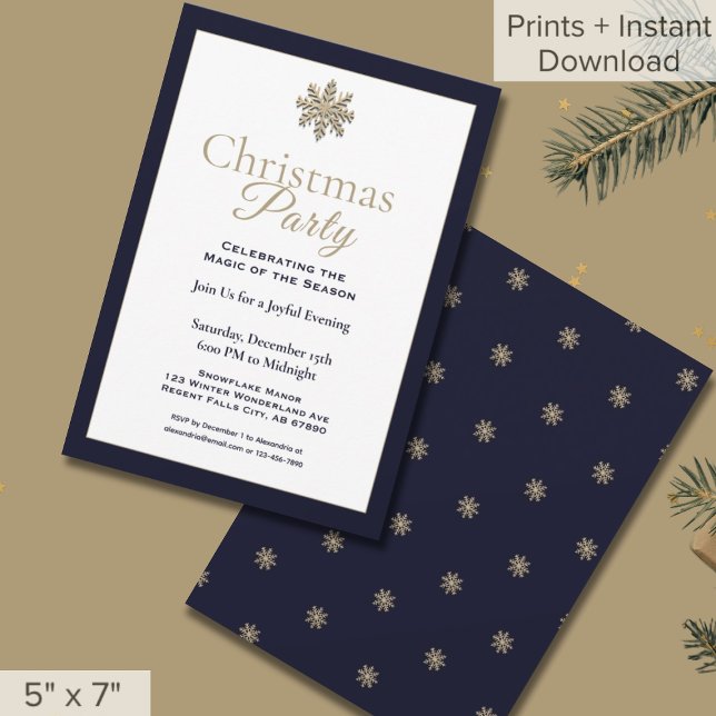 Elegant Navy Gold Snowflake Christmas Party  Invitation (Creator Uploaded)