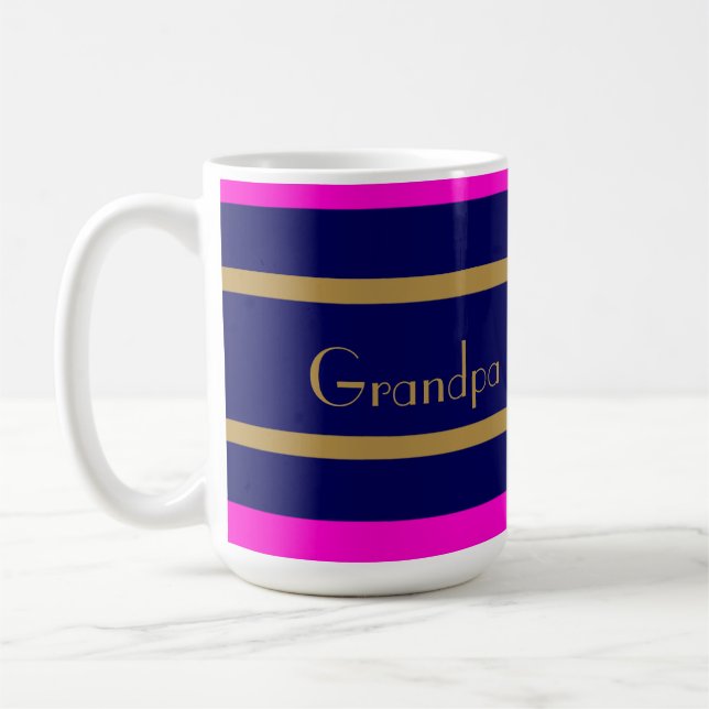 Elegant Navy & Gold Stripes, Add your Name Coffee Mug (Left)
