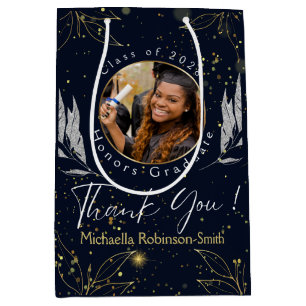 Elegant Navy Gold Thank You Graduation Medium Gift Bag