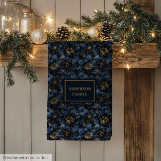 Elegant Navy Gold Towel Custom Name Kitchen Art