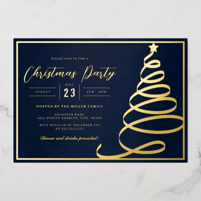 Elegant Navy Gold Tree Christmas Party (Front)