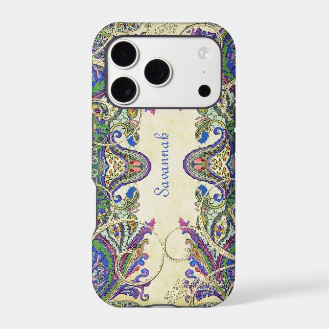 Elegant Navy Gold Vintage Peacock Paisley  (Back)