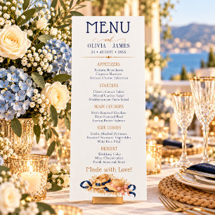 Elegant Navy Gold Vintage Wedding Buffet Menu