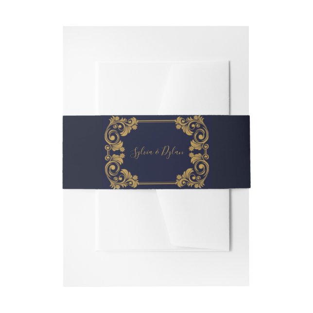 Elegant Navy & Gold Wedding Belly Bands Invitation Belly Band (Front Example)
