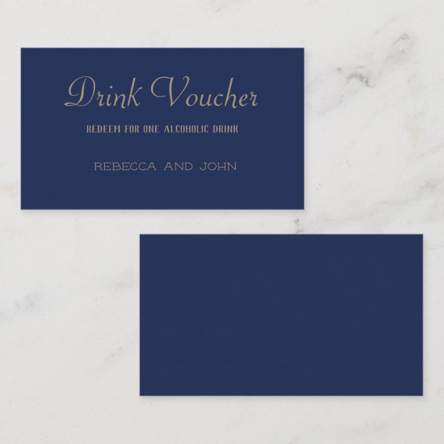 Elegant Navy Gold Wedding Drink Voucher Card (Front/Back)