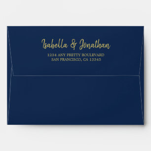elegant navy gold wedding envelope
