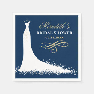 Elegant Navy Gold Wedding Gown Bridal Shower Napkin
