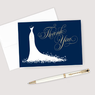 Elegant Navy Gold Wedding Gown Bridal Shower Thank You Card