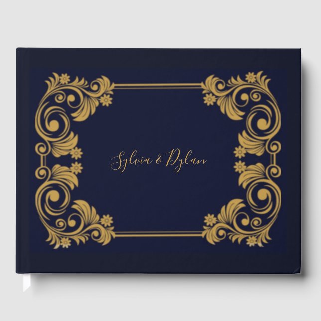 Elegant Navy & Gold Wedding Guest Book (Front)