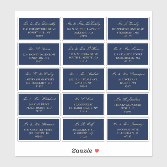 Elegant Navy & Gold Wedding Individual Address (Sheet)