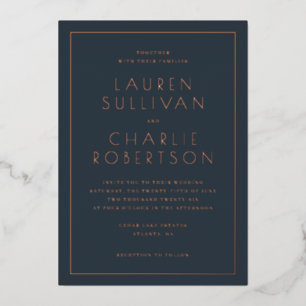 Elegant Navy Gold Wedding Invitation
