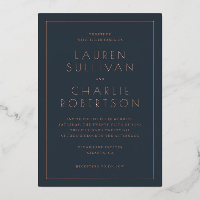 Elegant Navy Gold Wedding Invitation (Front)