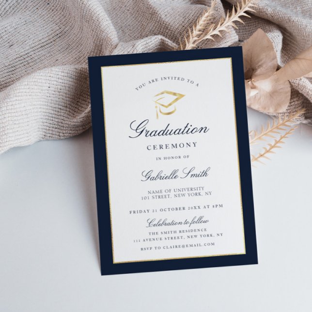 Elegant navy & graduation ceremony invitation (Creator Uploaded)