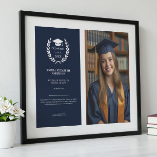 Elegant Navy Graduation Photo Achievement Frame Poster