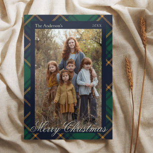 Elegant Navy Green Plaid Christmas Holiday Card