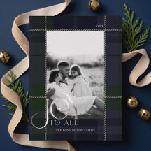 Elegant Navy Green Plaid Family Photo Christmas