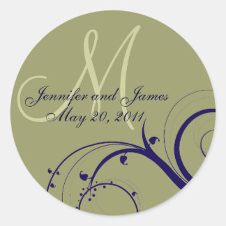 Elegant Navy Green Swirl Monogram Wedding Seal #2