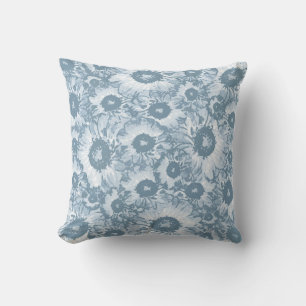 Elegant Navy Grey Floral Pattern Cushion