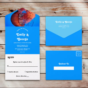 Elegant Navy Jellyfish Nautical Coastal Wedding All In One Invitation