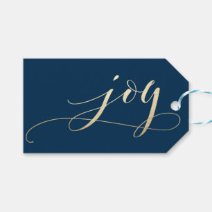 Elegant Navy Joy Faux Foil Christmas Holiday Gift Tags