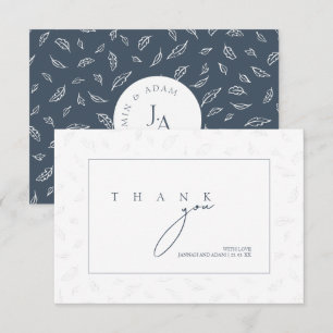 Elegant Navy Leaf Monogram Thank You Card