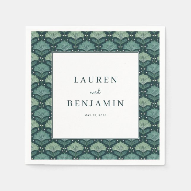 Elegant Navy Leaf Motive Napkin (Front)