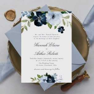 elegant navy & light blue floral wedding invitation