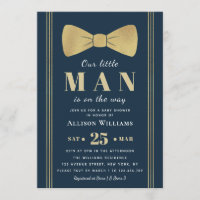 elegant navy little man baby shower invitation