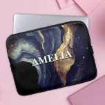 Elegant navy marble art faux gold glitter laptop sleeve<br><div class="desc">Pretty chic and elegant girly faux glitter marble art bling in different shades of blue grey and gold Laptop sleeve. Add style to your office, desk, or personal space with a Chic and stylish monogrammed laptop sleeve.The perfect accessory for a fashionable contemporary girl or woman. A beautiful, modern and cool...</div>