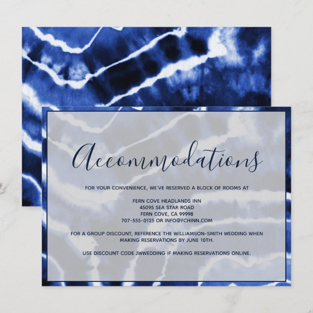 Elegant Navy Marble Tie Dye Wedding Accommodations Enclosure Card (Front/Back)
