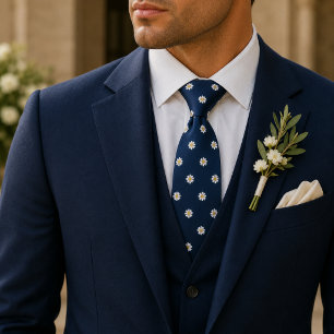 Elegant Navy Micro Daisy Floral Pattern Tie