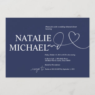 Elegant Navy Minimalism Wedding Rehearsal Dinner Invitation