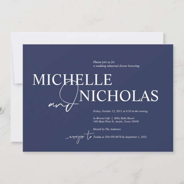Elegant Navy Minimalism Wedding Rehearsal Dinner Invitation (Front)
