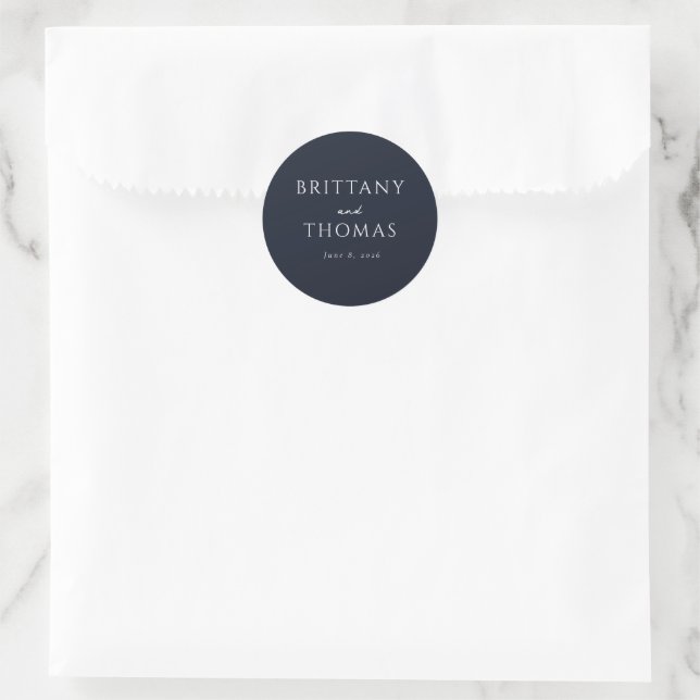 Elegant Navy Minimalist Calligraphy Classic Round Sticker (Bag)