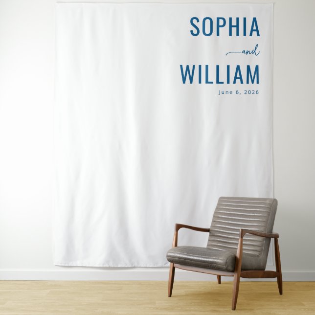 Elegant Navy Minimalist Calligraphy Tapestry (In Situ)