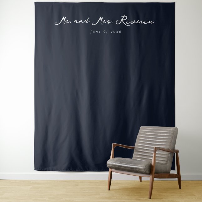 Elegant Navy Minimalist Calligraphy Tapestry (In Situ)