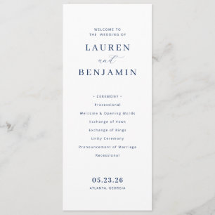 Elegant Navy Minimalist Wedding Ceremony Programme