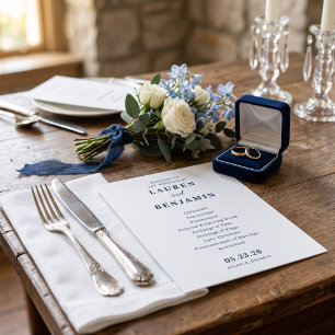 Elegant Navy Minimalist Wedding Ceremony Programme