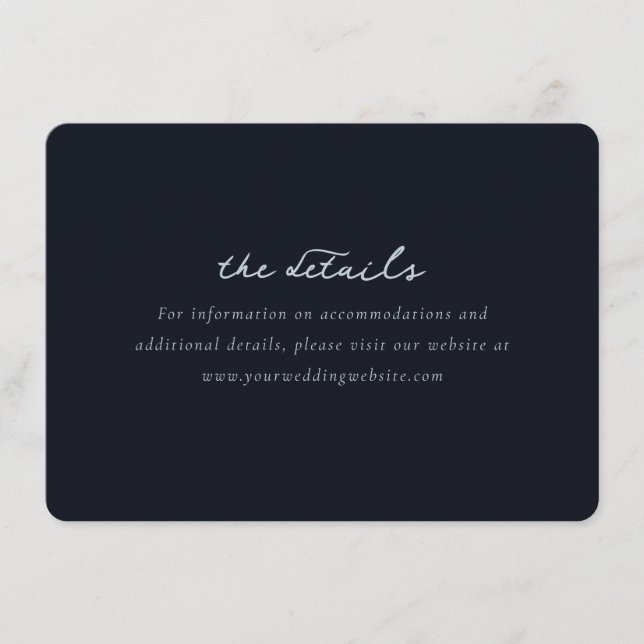Elegant Navy Minimalist Wedding Details Card (Front)