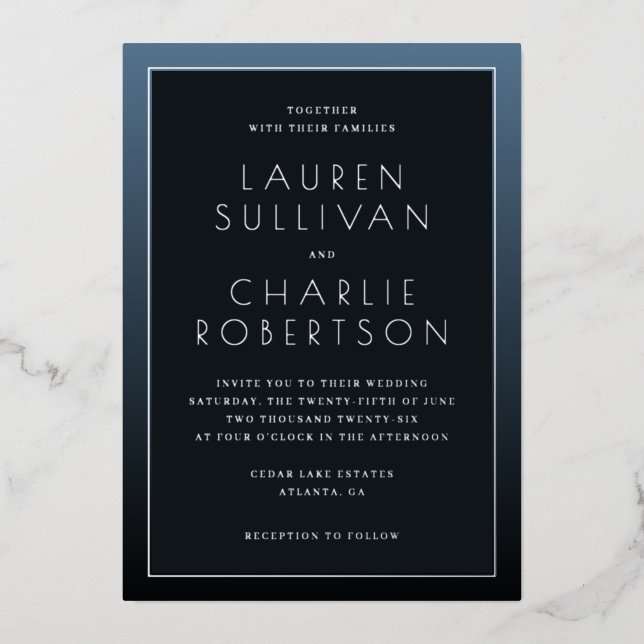 Elegant Navy Minimalist Wedding Invitation (Front)