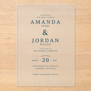 Elegant Navy Minimalist Wedding Invitation