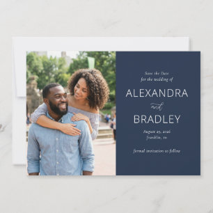 Elegant Navy Modern Photo Save The Date