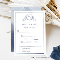 Elegant Navy Monogram and Watercolor Wedding RSVP