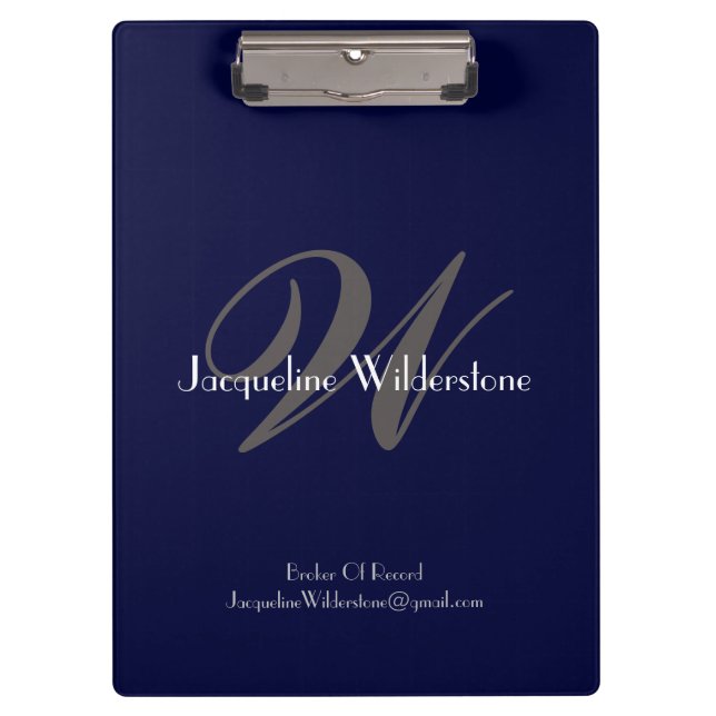Elegant Navy Monogram Name Chic Cool Professional  Clipboard (Front)