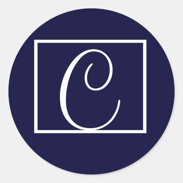 Elegant Navy Monogram Wedding Invitation Labels (Front)