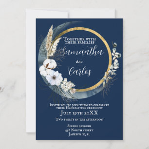 Elegant, Navy, moon Handfasting  Invitation