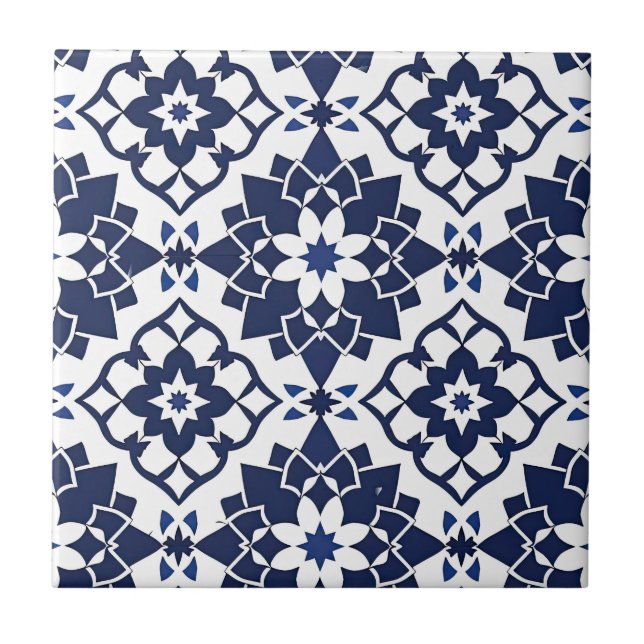 Elegant Navy Moroccan Tile Ceramic Art Tile (Front)